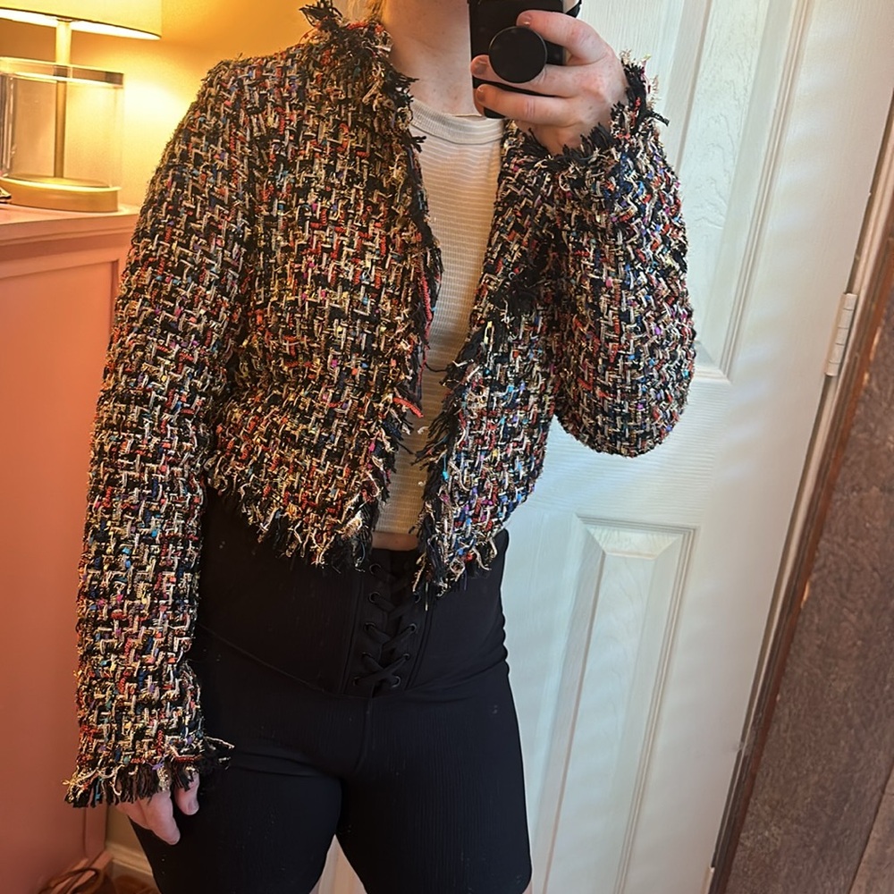 Fab’rik Multicolor Tweed Cropped Blazer Jacket